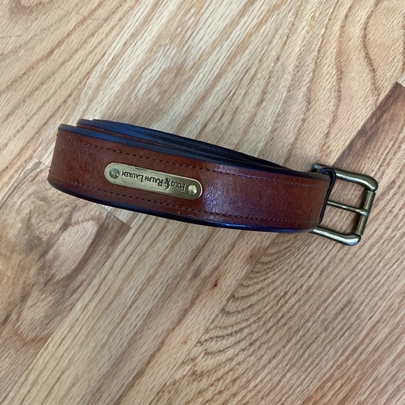 Men’s Ralph Lauren Leather Belt Brown Brass Buckle distressed classic vintage - Picture 1 of 13